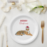 Tigre de Noël drôle animal avec chapeau de Père No