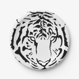 Assiettes En Carton Tigre noir et blanc Fermer les plaques de papier