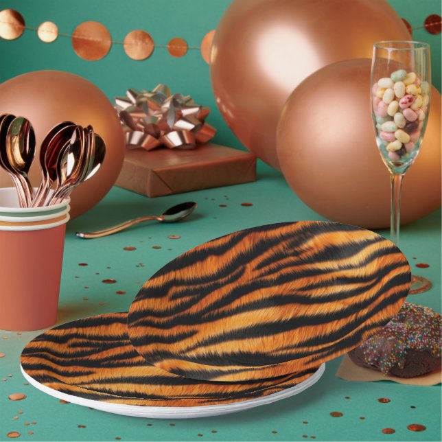 Assiettes En Carton Tigre noir orange (Multi)