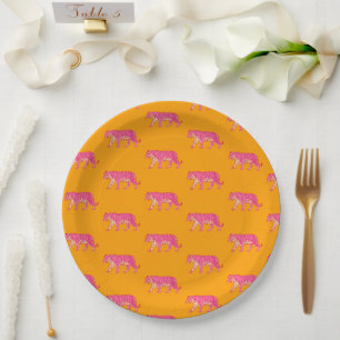 Assiettes En Carton Tigre rose chaud sur Motif orange gras