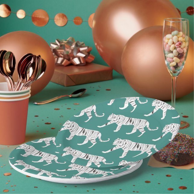 Assiettes En Carton Tigre turquoise (Multi)