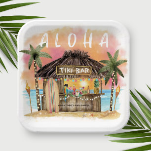 Assiettes En Carton Tiki Beach Bar Surf tropical et Baby shower de mer