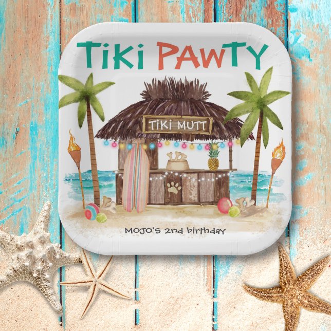 Assiettes En Carton Tiki Pawty Tropical Beach Dog Party (Créateur téléchargé)