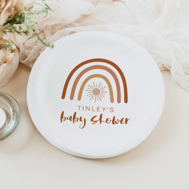 Assiettes En Carton TINLEY Boho Terracotta Rainbow Sun Baby Invitation (Créateur téléchargé)