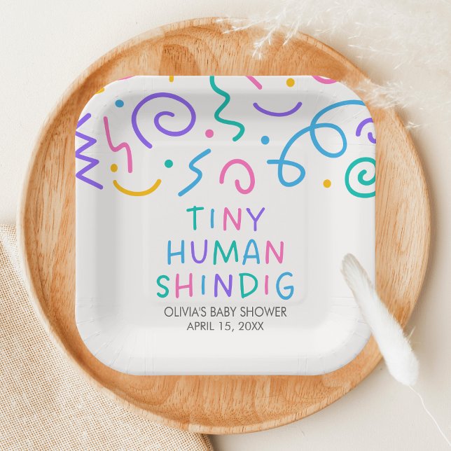 Assiettes En Carton Tiny Human Shindig Baby Shower (Retro Tiny Human Shindig Baby Shower Paper Plate)