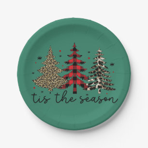 Assiettes En Carton "Tis the Season" Plaid Leopard Christmas Trees