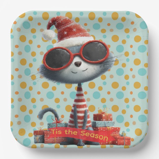 Assiettes En Carton Tis The Season Quirky Cat Paper Plate (Recto)
