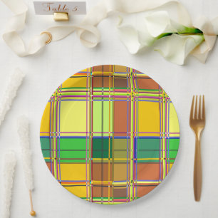 Assiettes En Carton Tissu coloré des Caraïbes Madras Tartan