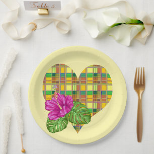Assiettes En Carton Tissu Coloré Madras Tartan des Caraïbes