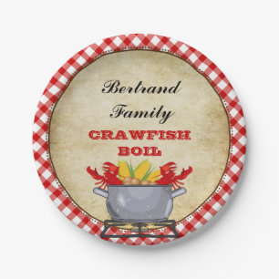 Assiettes En Carton Tissu Gingham Rouge à carreaux pour Pot de Écrevis