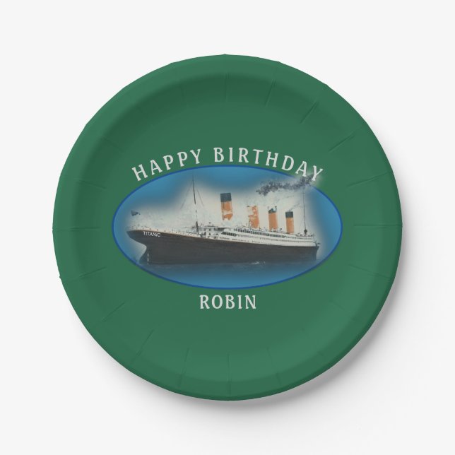 Assiettes En Carton Titanic Birthday Green RMS White Star Line Ship (Devant)