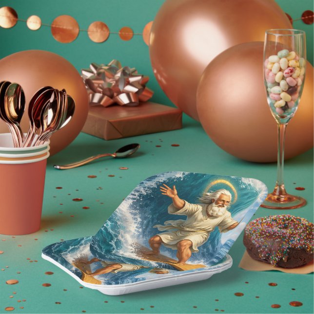 Assiettes En Carton Title surfing Moses biblical art party paper plate (Multi)