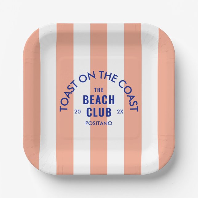 Assiettes En Carton Toast On The Coast Le Beach Club Pink Stripe (Recto)