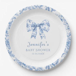 Assiettes En Carton Toile Bleu Bow Vintage bébé garçon douche