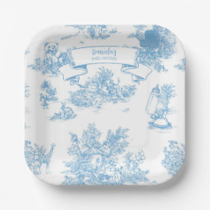 Assiettes En Carton Toile bleue et blanche de Jouy Baby shower