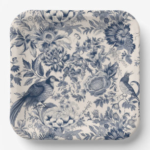 Assiettes En Carton Toile bleue vintage Fleurie