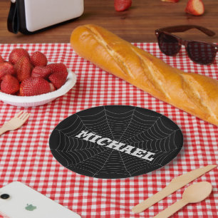 Assiettes En Carton Toile d'araignée grise noire Halloween Votre nom p