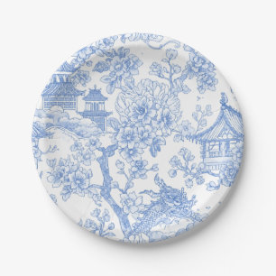 Assiettes En Carton Toile de chinoiserie bleue Dragon Fleur de cerisie