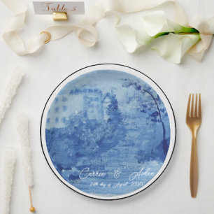Assiettes En Carton Toile de gingembre bleu saule peint à la main