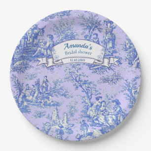 Assiettes En Carton Toile de Jouy florale bleue violette vintage