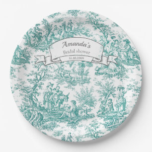 Assiettes En Carton Toile de Jouy florale turquoise vintage