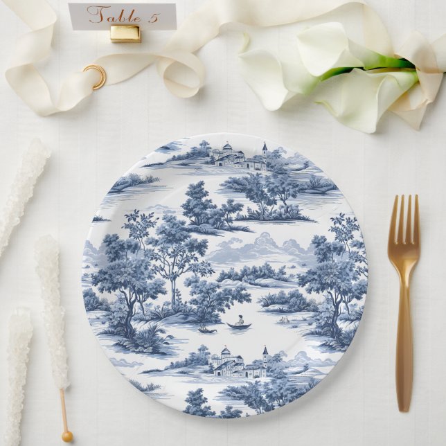 Assiettes En Carton Toile de jouy, porcelaine bleue, porcelaine, saule (Mariage)