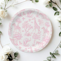 Toile de Jouy Safari animaux Baby shower rose