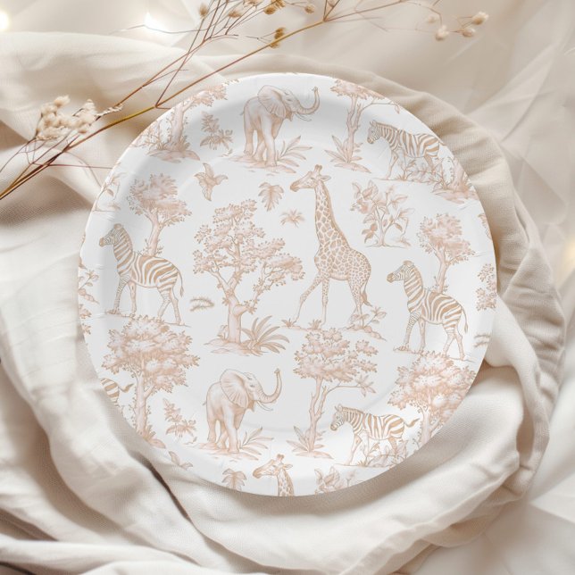 Assiettes En Carton Toile de Jouy Safari animaux Boho Baby shower (Créateur téléchargé)