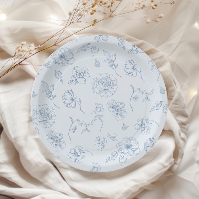 Assiettes En Carton Toile de Jouy Something Blue Floral mariage (Créateur téléchargé)