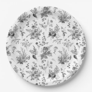 Assiettes En Carton Toile De Jouy Vintage Florale Chinoiserie Noire