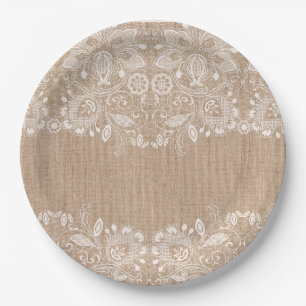 Assiettes En Carton Toile de jute et plaque à papier de dentelle