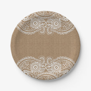 Assiettes En Carton Toile de jute et plaque à papier de dentelle