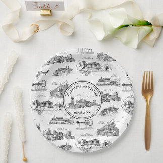 Assiettes En Carton Toile de Nashville Noir et Blanc