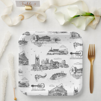 Assiettes En Carton Toile de Nashville Noir et Blanc