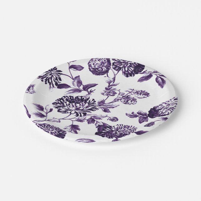 Assiettes En Carton Toile florale mauve noire n° 2 (Angle)