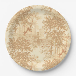 Assiettes En Carton Toile Tan Paysage vintage avec Urnes et Colonnes