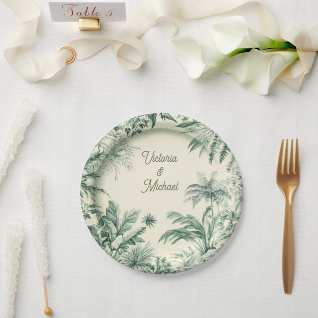 Assiettes En Carton Toile Tropical Hawaiian Island Mariage (Mariage)