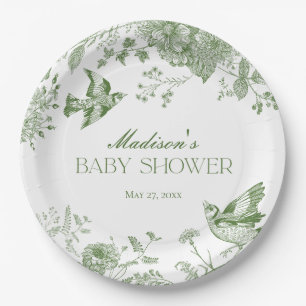 Assiettes En Carton Toile Verte De Jouy Baby shower Floral Vintage