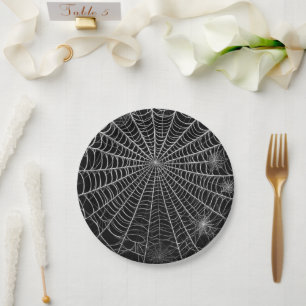 Assiettes En Carton Toiles d'araignée noires et blanches Toile d'araig