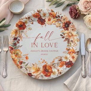 Assiettes En Carton Tombent en Amour Rustique Bourgogne Floral Fête de