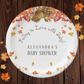 Assiettes En Carton Tomber dans l'amour Baby shower d'automne fleuri