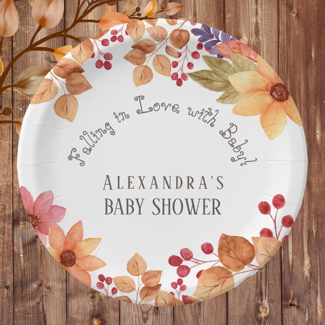 Assiettes En Carton Tomber dans l'amour Baby shower d'automne fleuri (Créateur téléchargé)