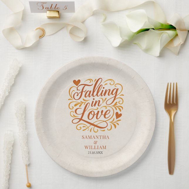 Assiettes En Carton Tomber dans l'amour Mariage d'automne moderne (Mariage)