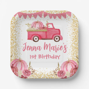 ASSIETTES EN CARTON TOMBER PINK TRUCK CITROUILLE 1ER ANNIVERSAIRE