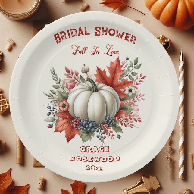 Assiettes En Carton Tombez Amoureux de la Citrouille Campagnard Rustiq (Fall In Love Pumpkin Country Rustic Bridal Shower Paper Plates)