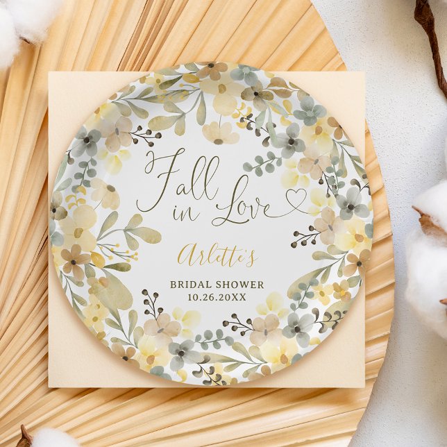 Assiettes En Carton Tombez amoureux de la douche nuptiale bohème chic  (Fall in love boho floral autumn chic bridal shower paper plates)