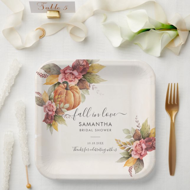 Assiettes En Carton Tombez amoureux des feuilles d'automne Citrouille  (Mariage)