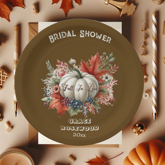 Assiettes En Carton Tombez Amoureux Fleur de Citrouille Pays Brun Ente (Fall In Love Pumpkin Country Brown Bridal Shower Paper Plates)