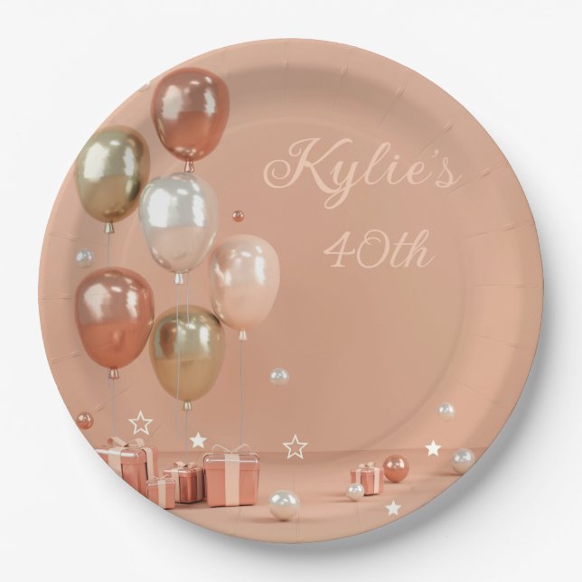 Assiettes En Carton Tons des ballons roses 40e (Devant)