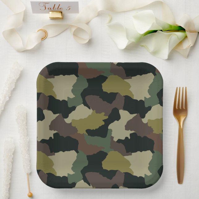 Assiettes En Carton Tons Terre Camouflage Brown vert (Mariage)